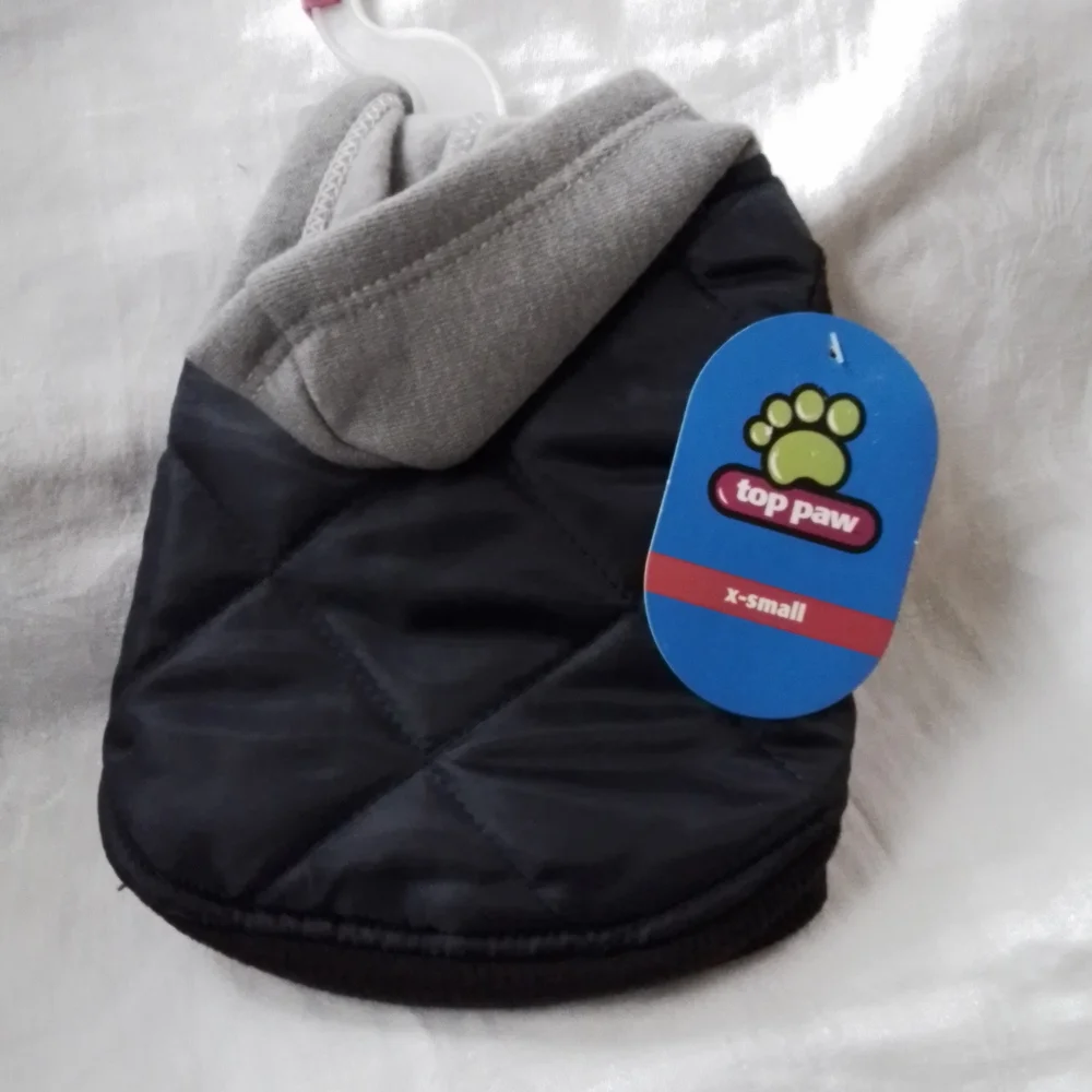 Top Paw Doggie Puffer Hoodie Coat Jacket Navy Blue with gray hood, size XS, New